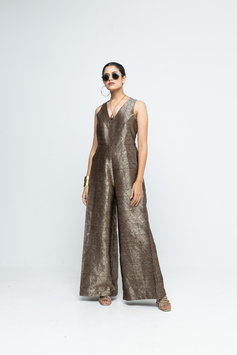 Sera - Brown Metallic Jumpsuit - Gold Brown
