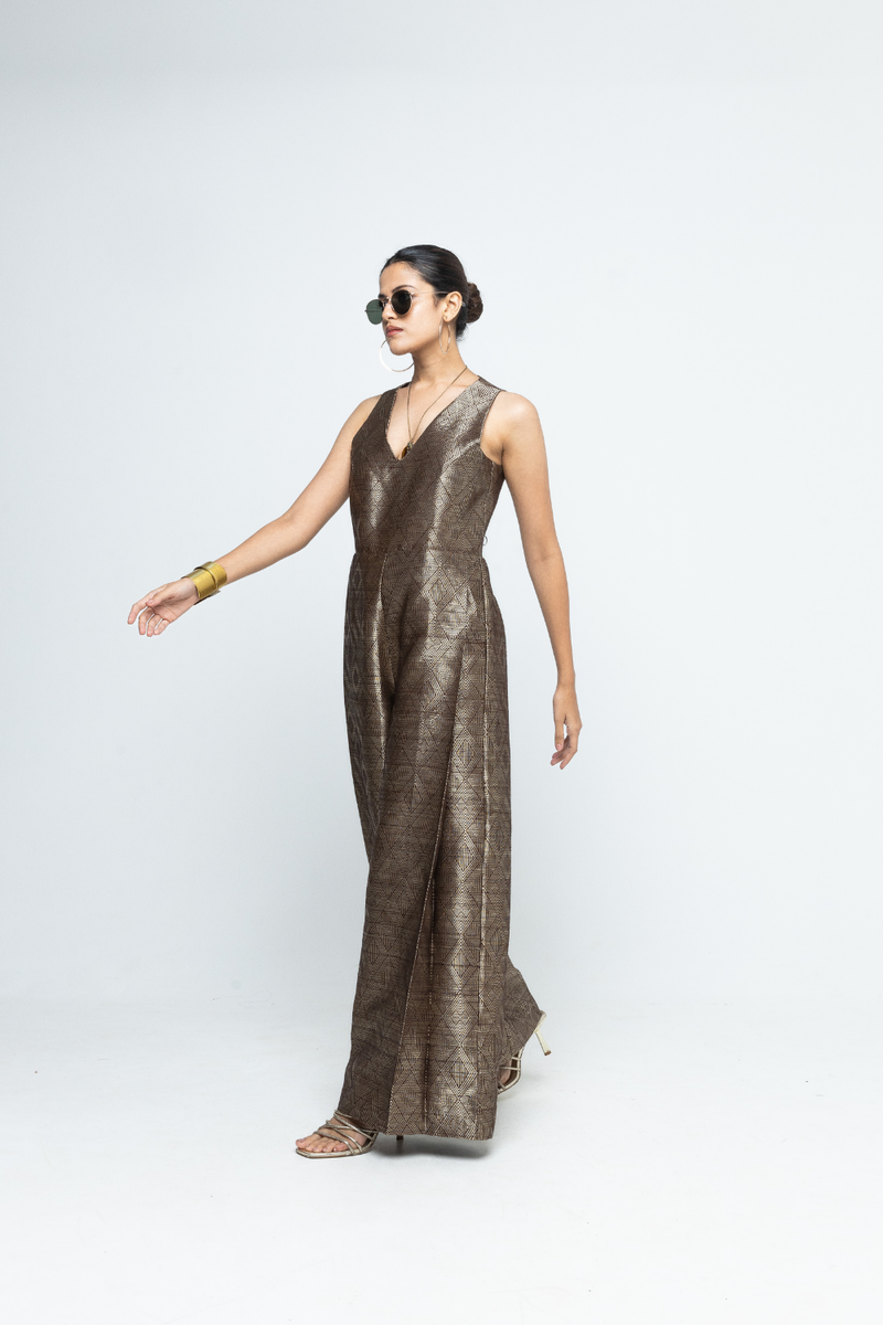 Sera - Brown Metallic Jumpsuit - Gold Brown
