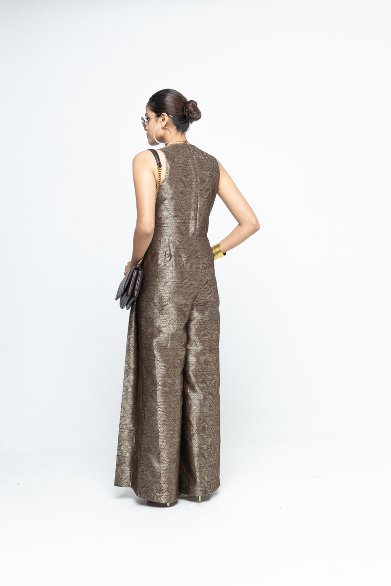 Sera - Brown Metallic Jumpsuit - Gold Brown