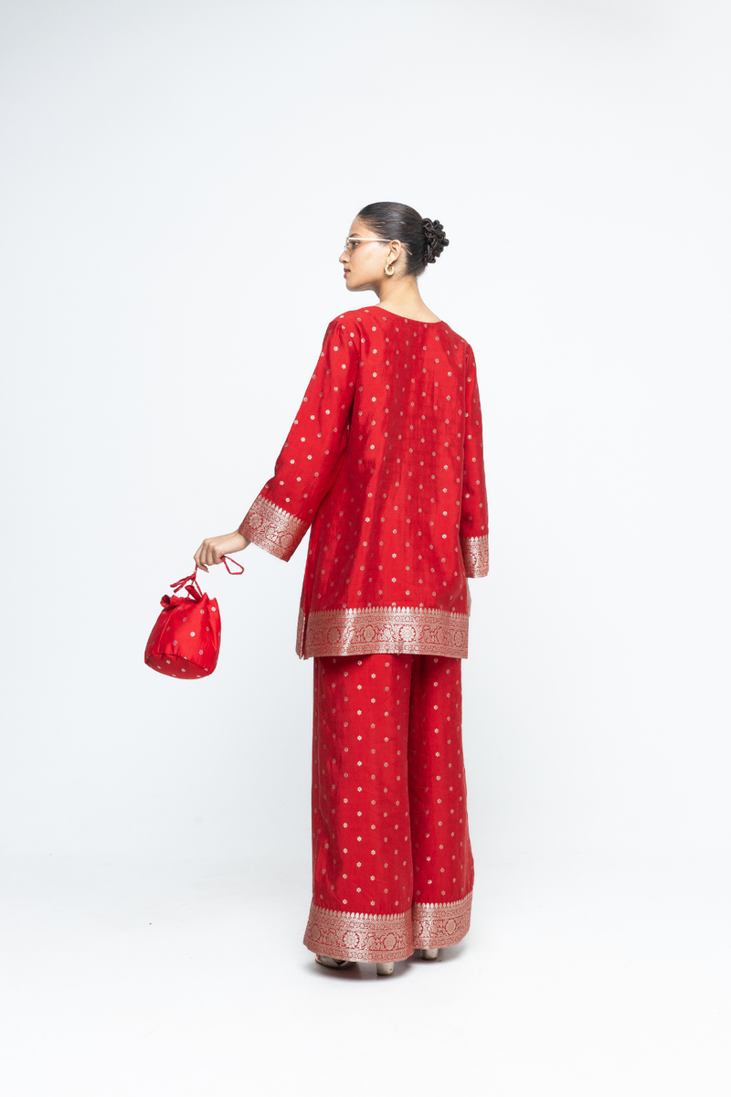 Mehak -  Red Butti Brocade Kurta with Pants - Red