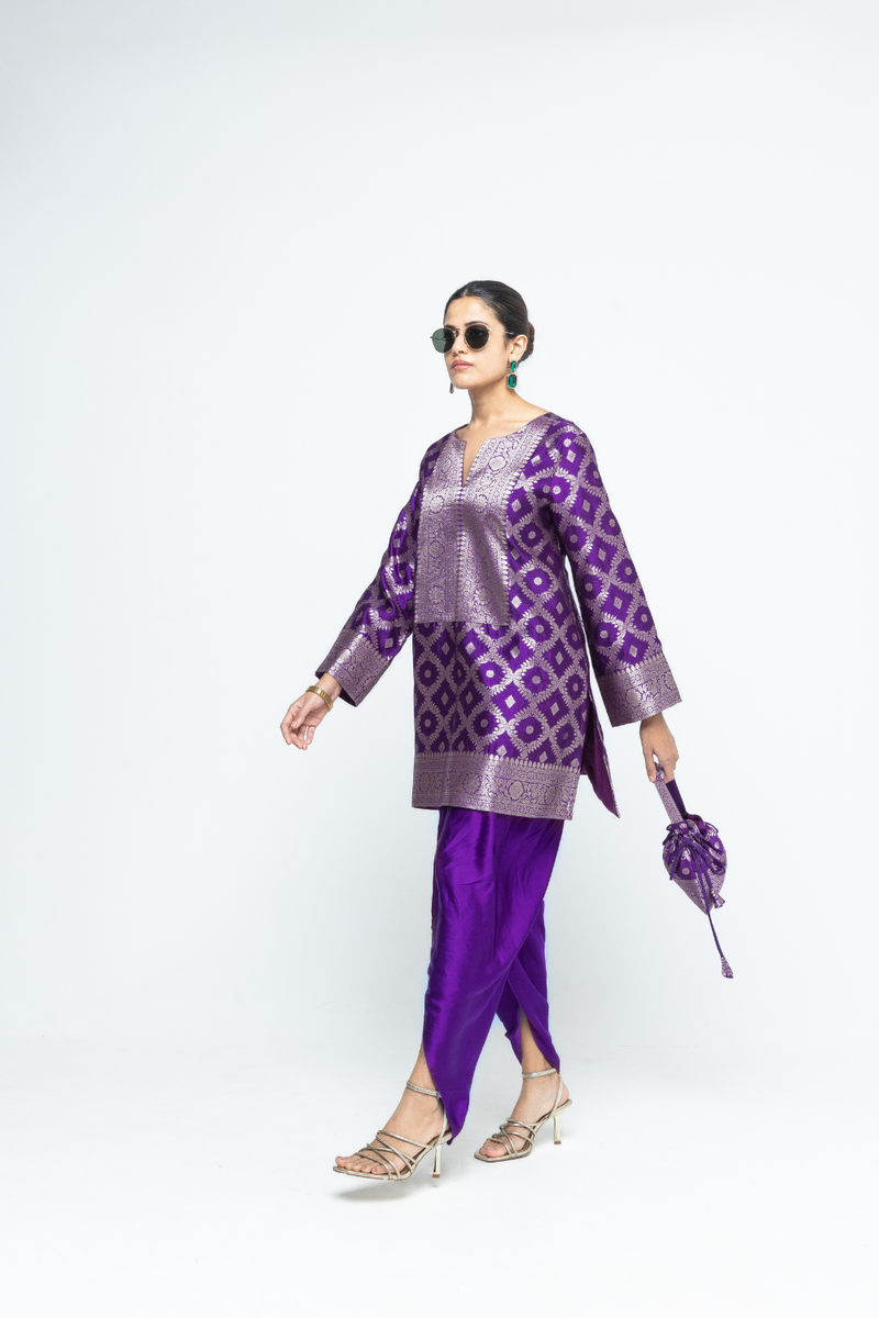 Heer - Purple Brocade Jaal Kurta with Dhoti - Purple