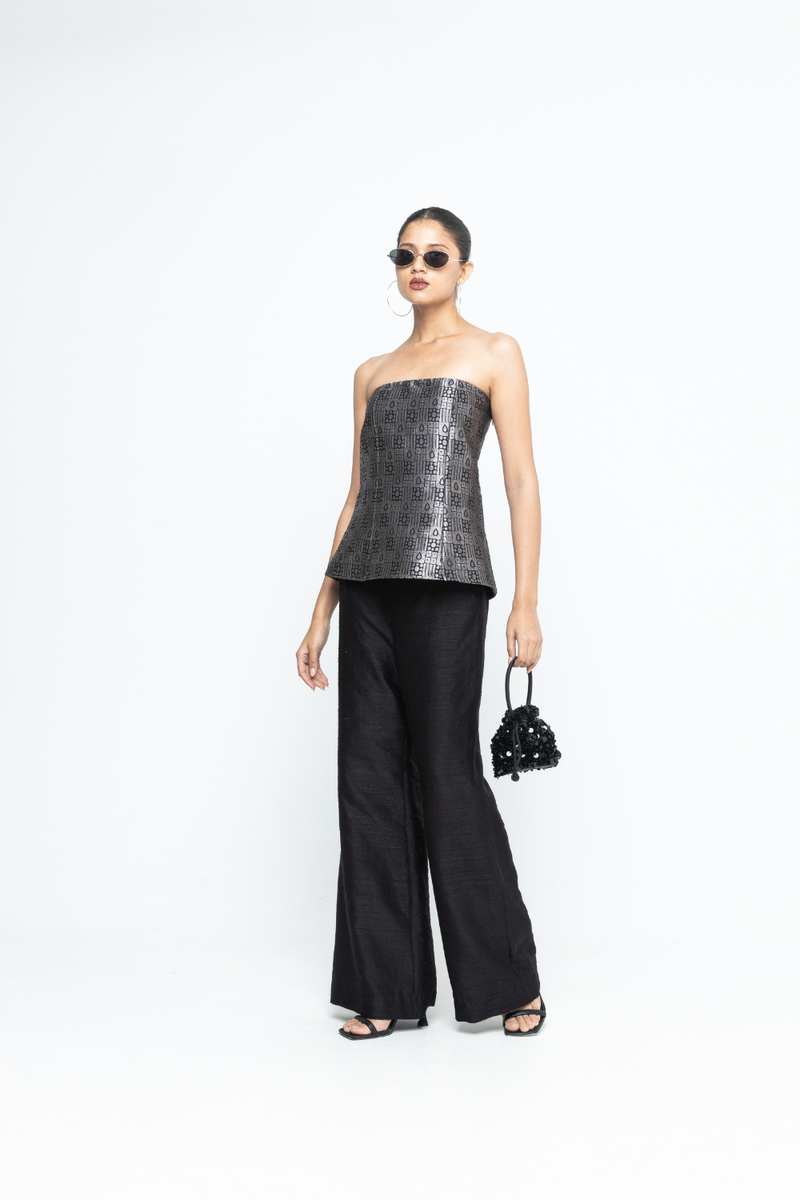 Dela - Strapless Brocade Top and Pants - Black