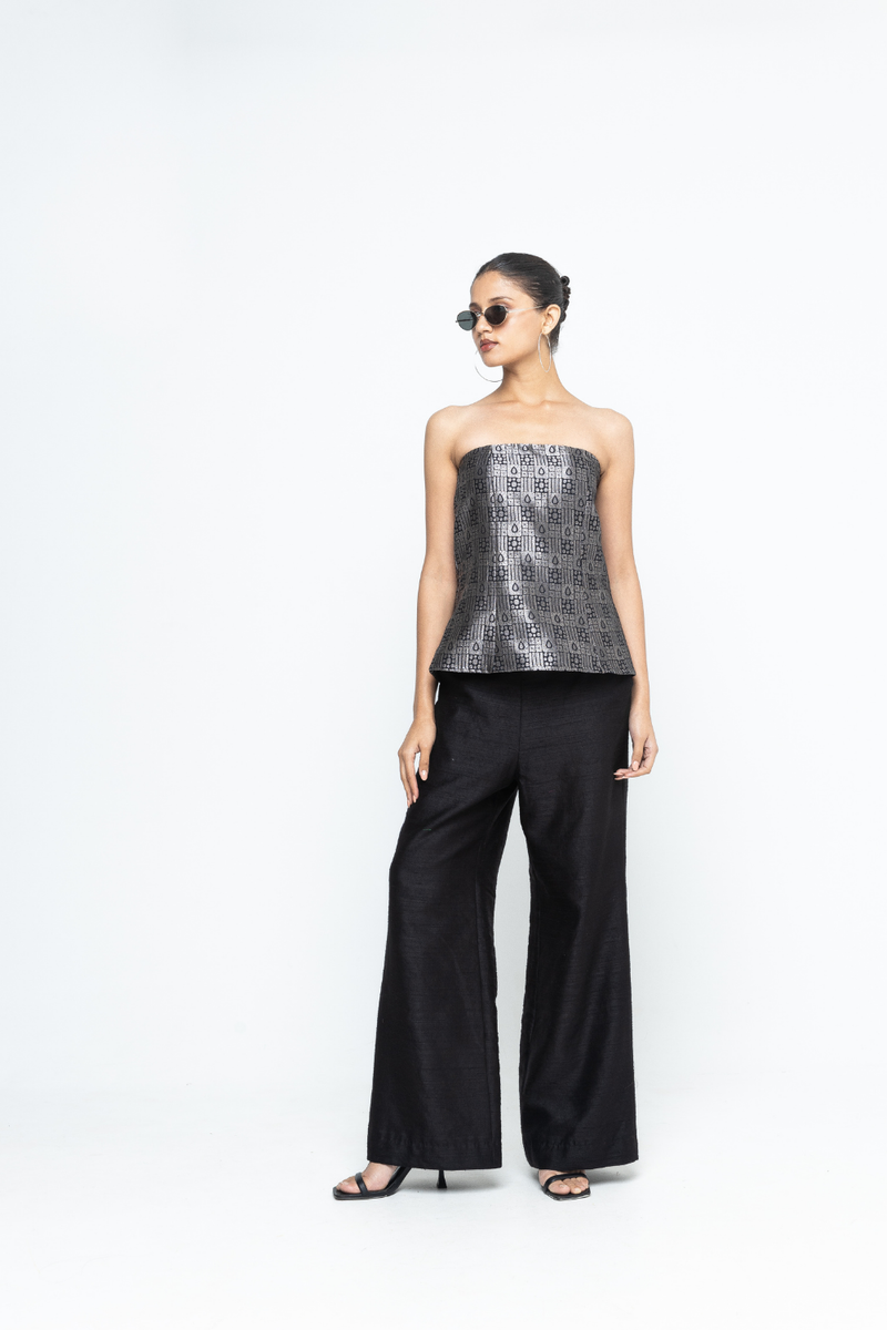 Dela - Strapless Brocade Top and Pants - Black