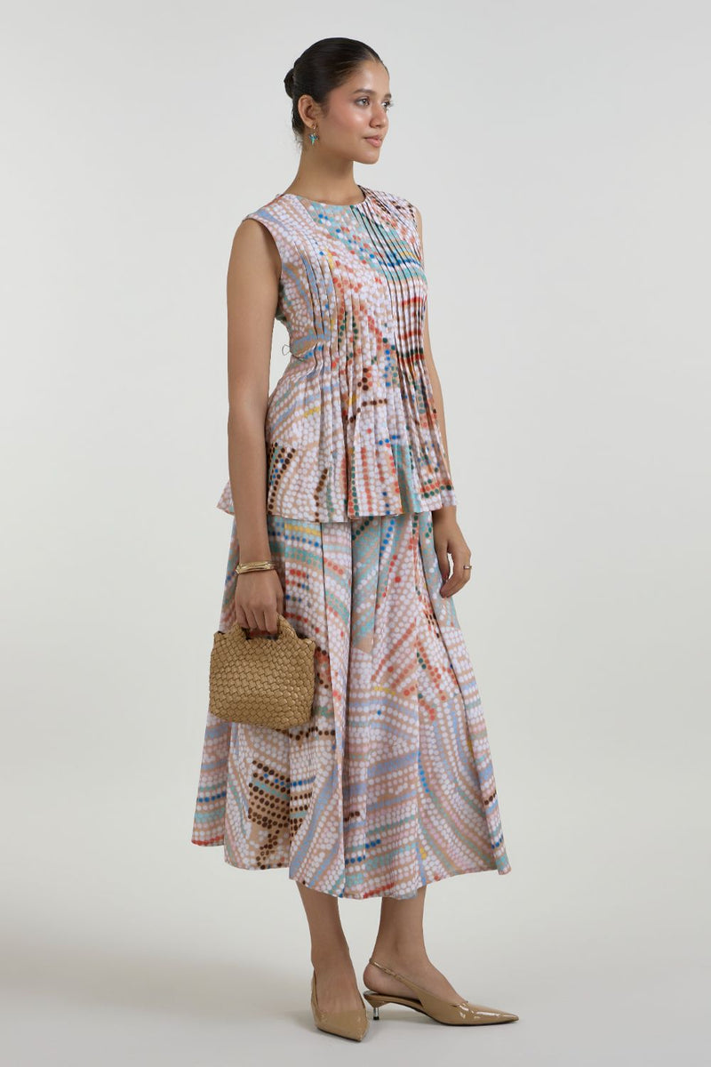 Daphne Accordian Skirt Set linen co-ord set by SOBARIKO in multicolor for women in Singapore
