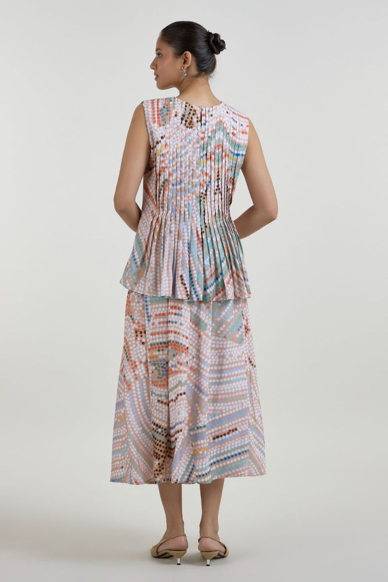 Daphne Accordian Skirt Set linen co-ord set by SOBARIKO in multicolor for women in Singapore