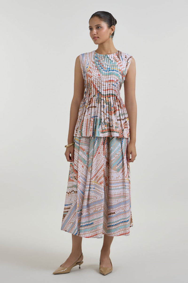 Daphne Accordian Skirt Set linen co-ord set by SOBARIKO in multicolor for women in Singapore