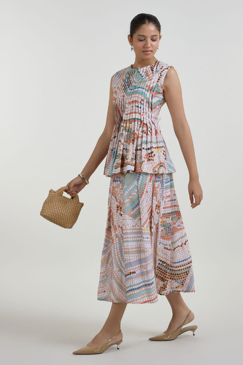 Daphne Accordian Skirt Set linen co-ord set by SOBARIKO in multicolor for women in Singapore