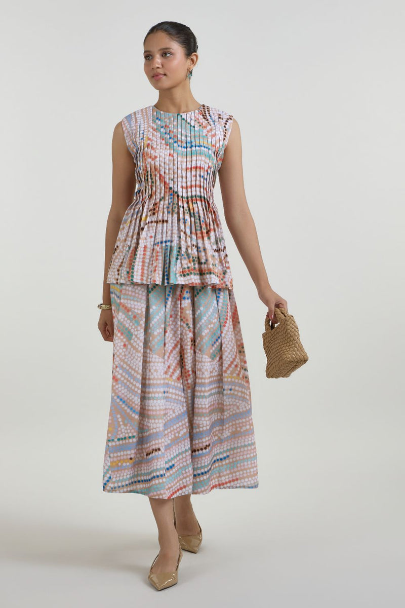 Daphne Accordian Skirt Set linen co-ord set by SOBARIKO in multicolor for women in Singapore