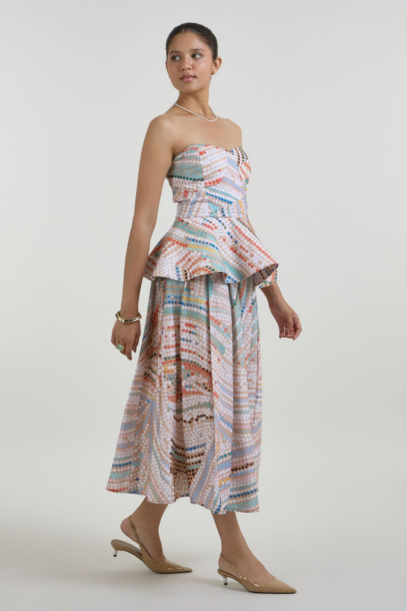 Daphne Peplum Skirt Set linen co-ord set by SOBARIKO in multicolor for women in Singapore