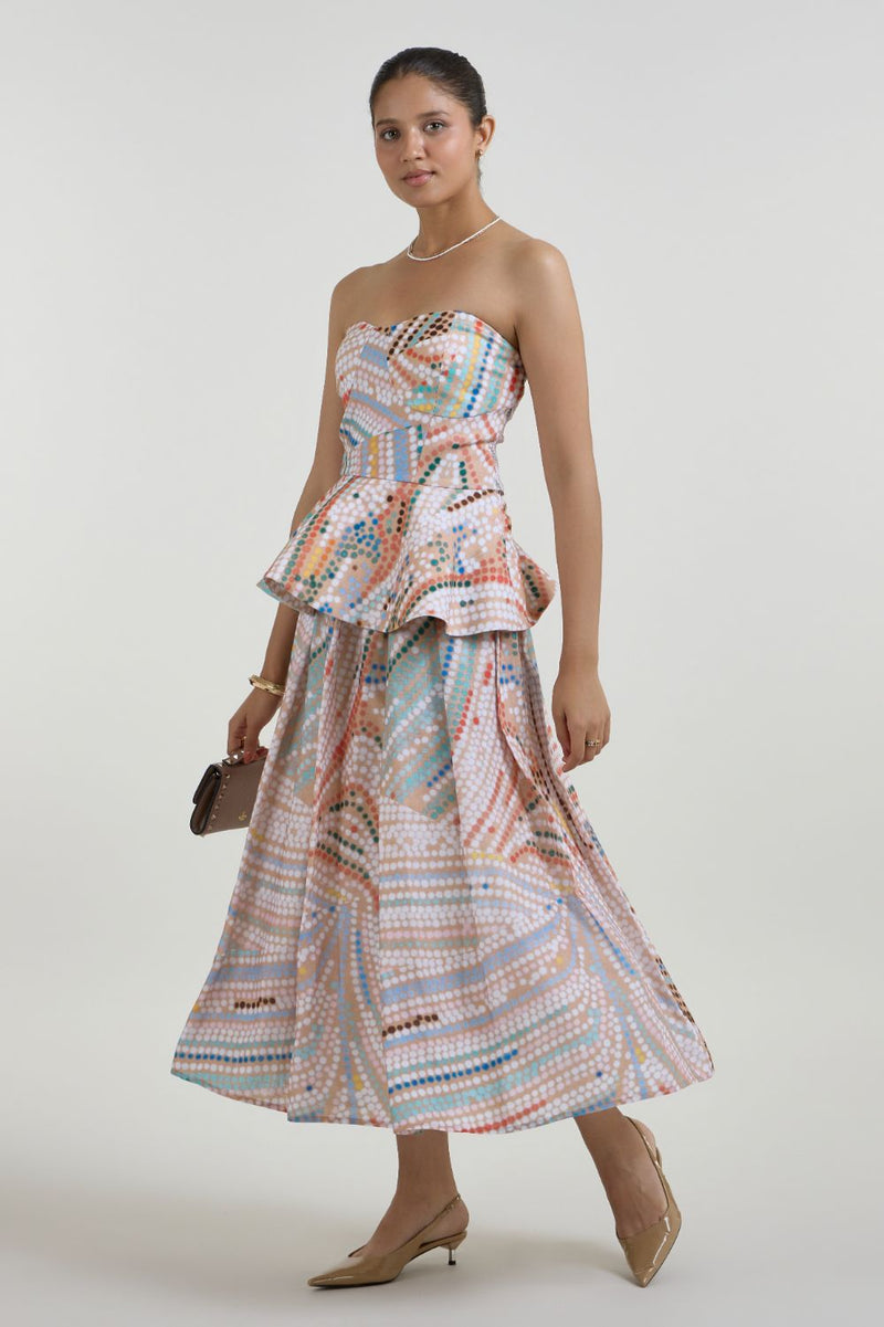 Daphne Peplum Skirt Set linen co-ord set by SOBARIKO in multicolor for women in Singapore