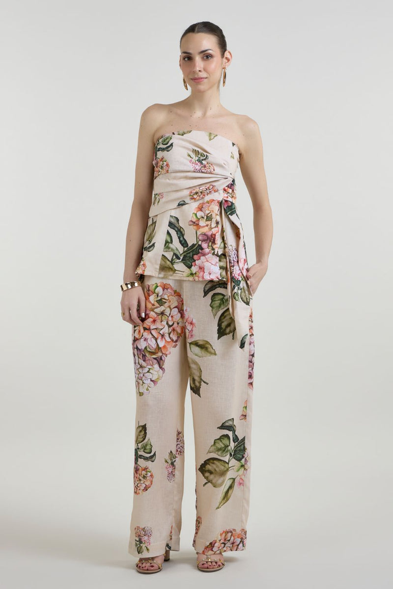 Hazel Strapless Set linen co-ord set by SOBARIKO in light yellow for women in Singapore