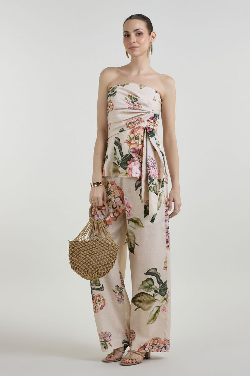 Hazel Strapless Set linen co-ord set by SOBARIKO in light yellow for women in Singapore