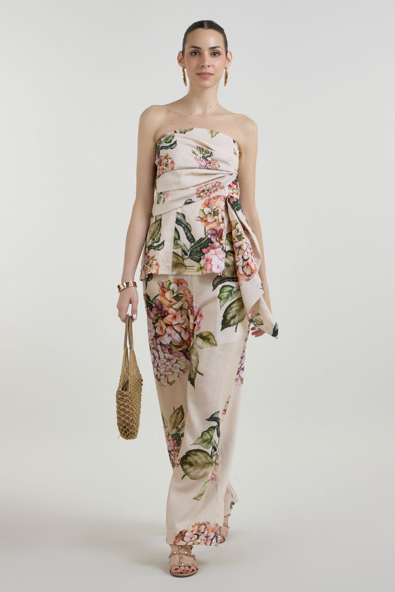 Hazel Strapless Set linen co-ord set by SOBARIKO in light yellow for women in Singapore