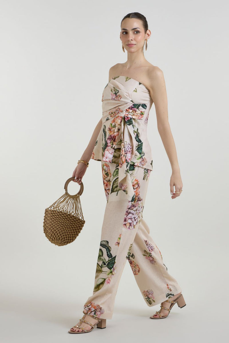 Hazel Strapless Set linen co-ord set by SOBARIKO in light yellow for women in Singapore