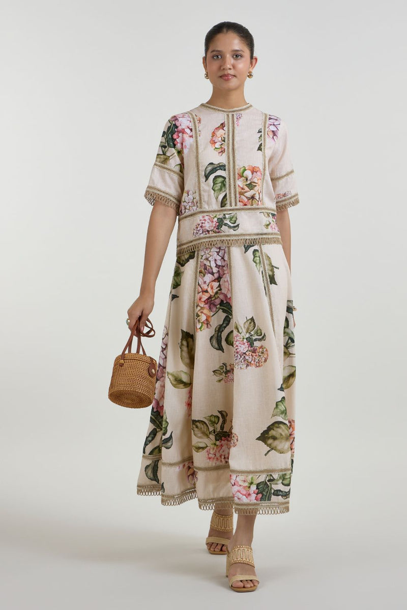 Hazel Raafia Skirt Set linen co-ord set by SOBARIKO in light yellow for women in Singapore