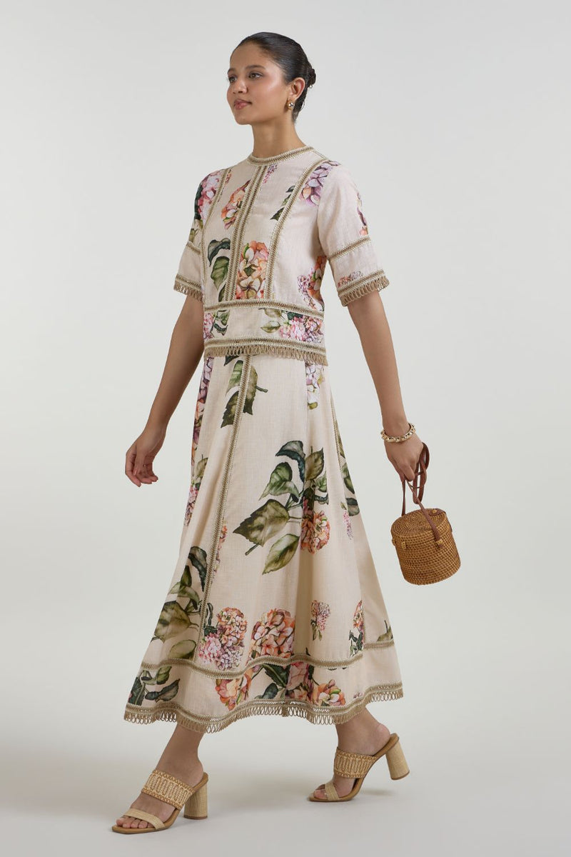 Hazel Raafia Skirt Set linen co-ord set by SOBARIKO in light yellow for women in Singapore