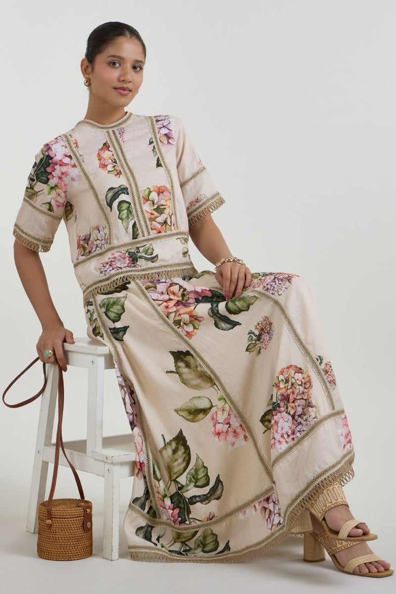 Hazel Raafia Skirt Set linen co-ord set by SOBARIKO in light yellow for women in Singapore