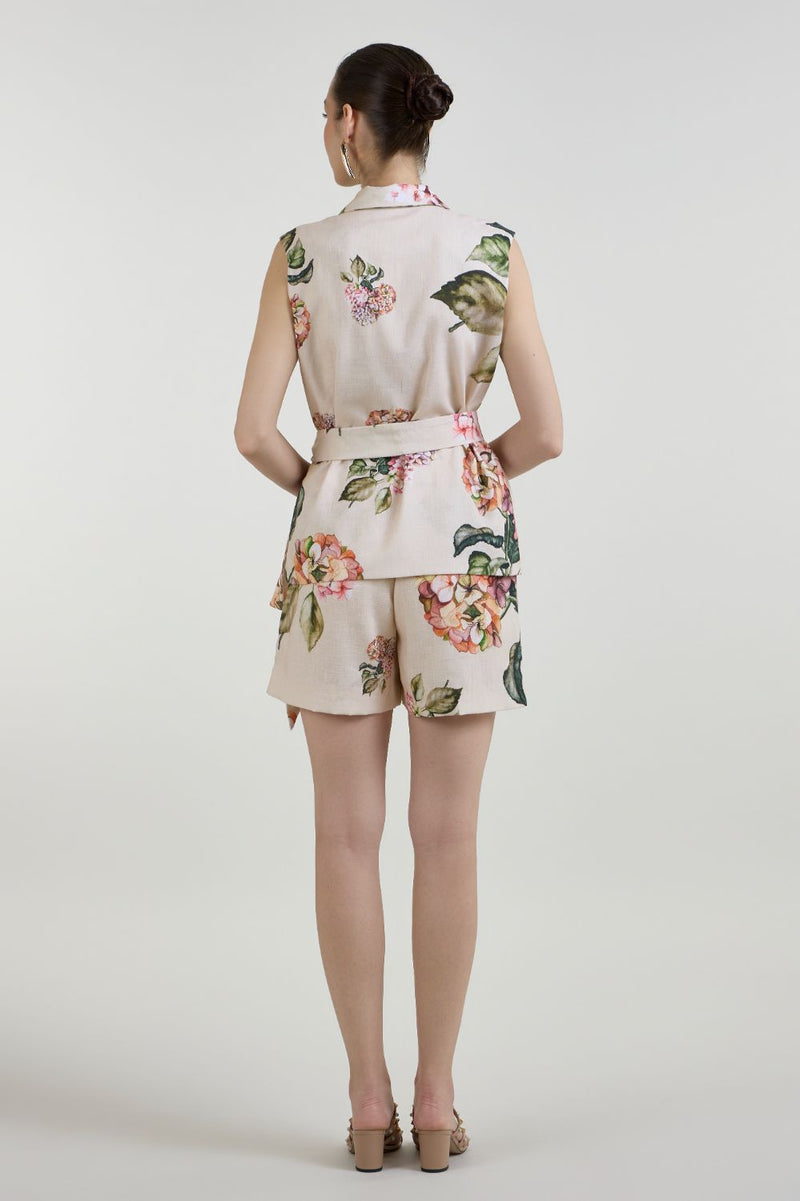 Hazel Blazer Shorts Set linen co-ord set by SOBARIKO in light yellow for women in Singapore