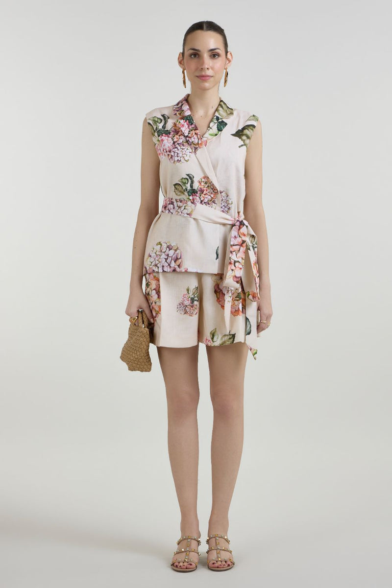 Hazel Blazer Shorts Set linen co-ord set by SOBARIKO in light yellow for women in Singapore