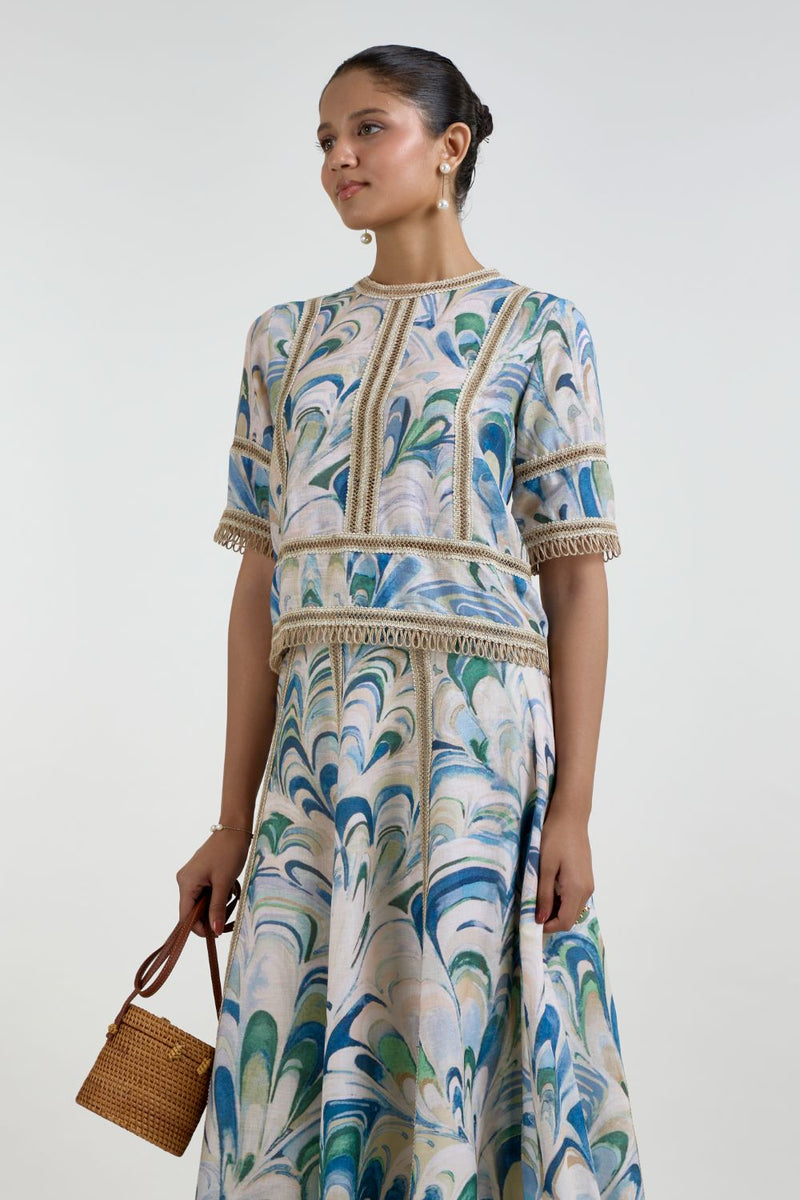 Penelope Rafia Skirt Set linen co-ord set by SOBARIKO in beige for women in Singapore