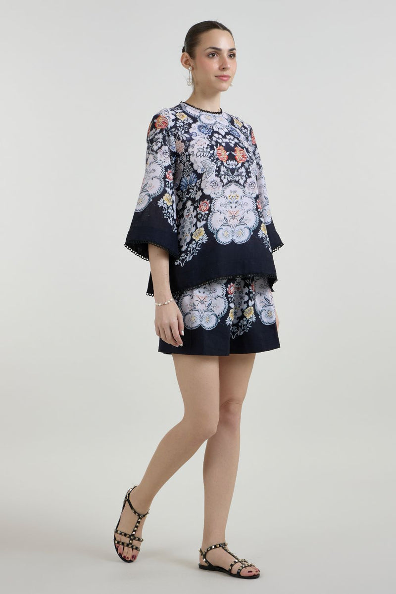 Valerie Tunic Shorts set linen co-ord set by SOBARIKO in black for women in Singapore