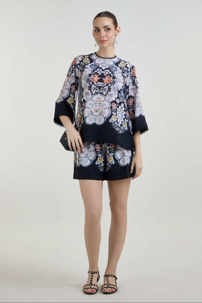 Valerie Tunic Shorts set linen co-ord set by SOBARIKO in black for women in Singapore