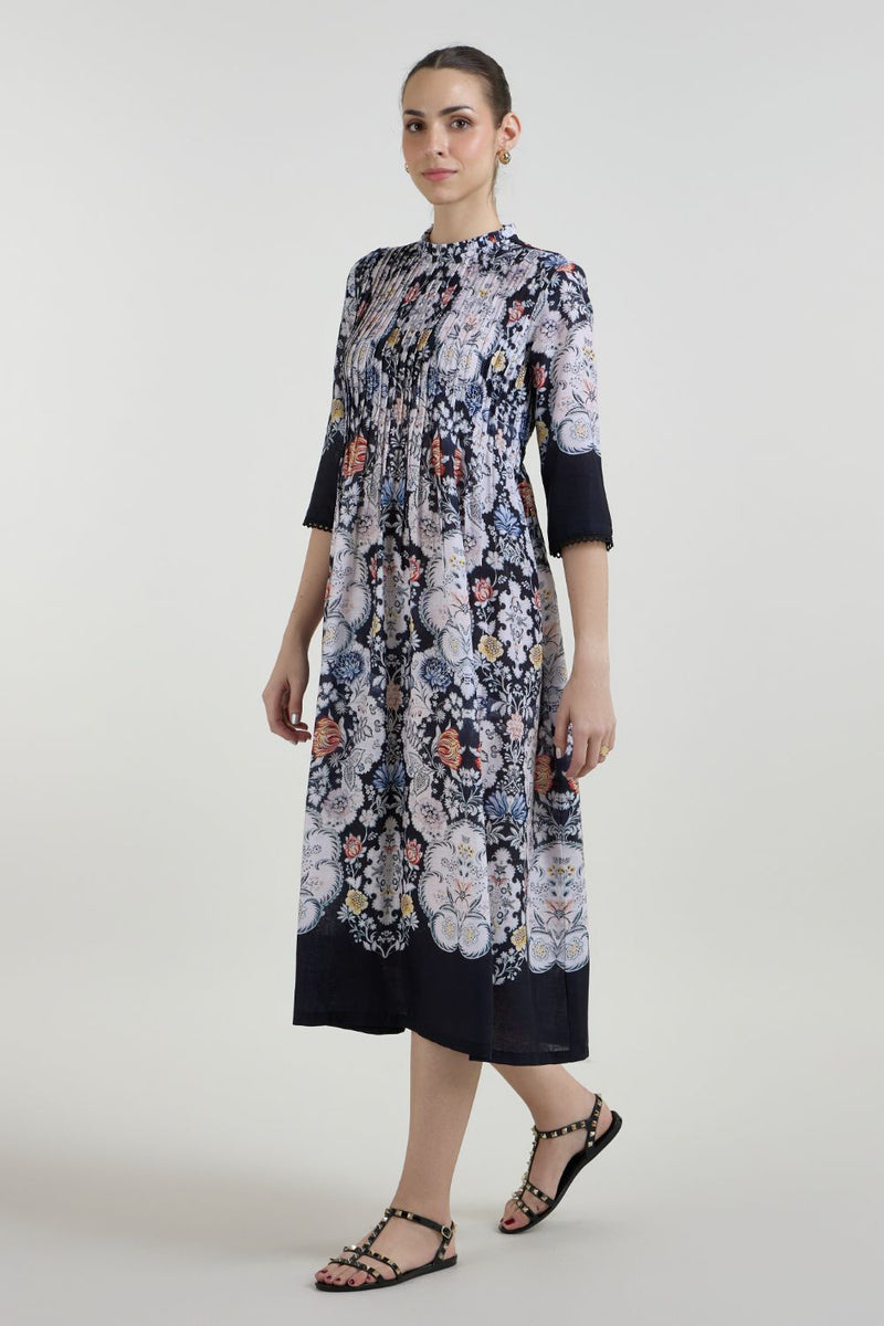 Valerie Pleated Dress linen dress by SOBARIKO for women in Singapore