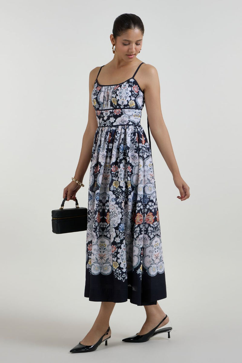 Valerie Strappy Midi dress linen dress by SOBARIKO for women in Singapore