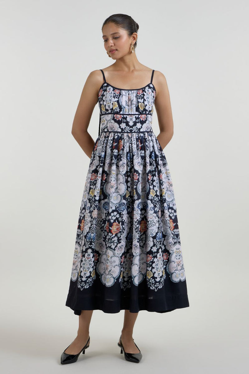 Valerie Strappy Midi dress linen dress by SOBARIKO for women in Singapore