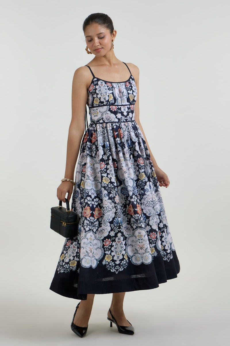 Valerie Strappy Midi dress linen dress by SOBARIKO for women in Singapore