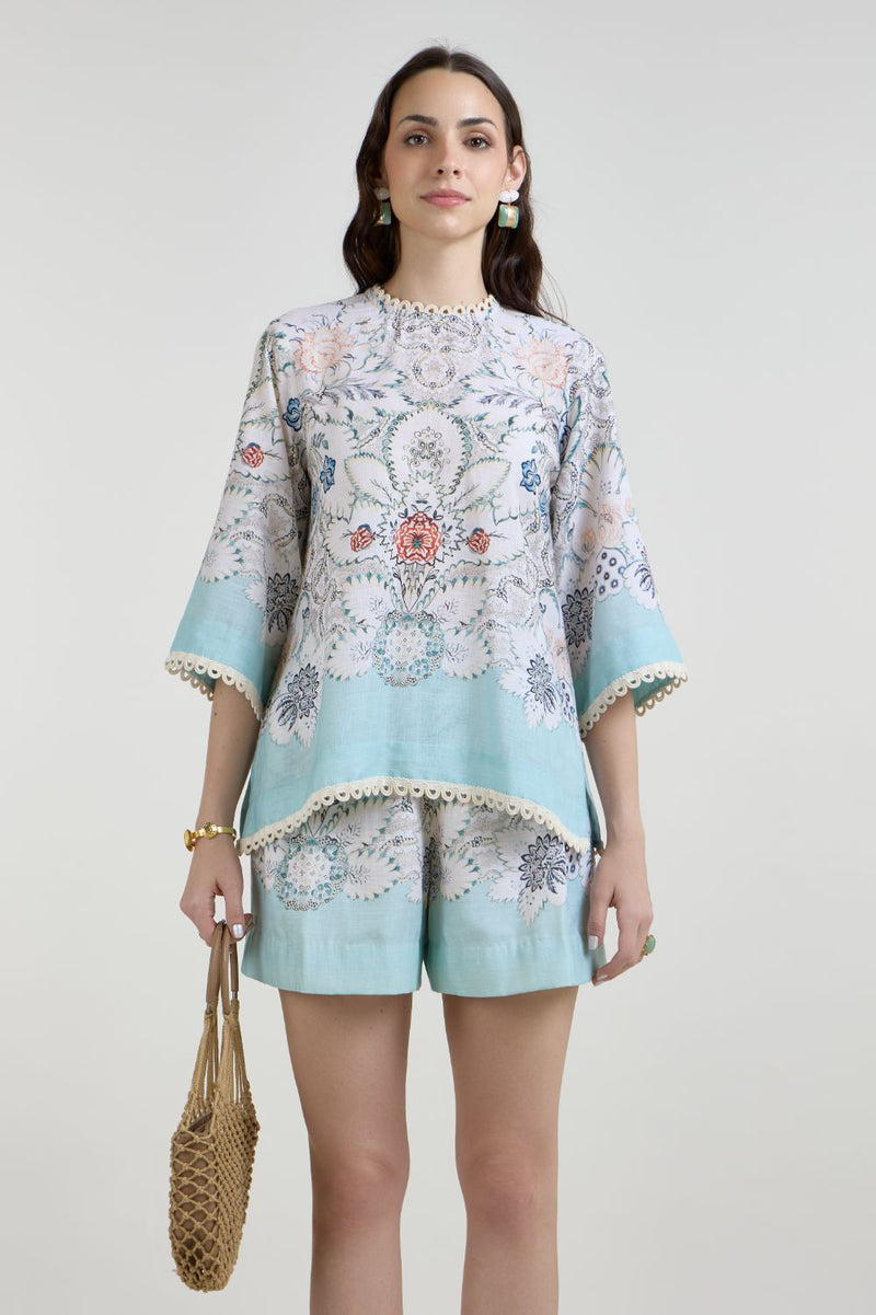 Tyla Tunic Shorts Set linen co-ord set by SOBARIKO in white for women in Singapore