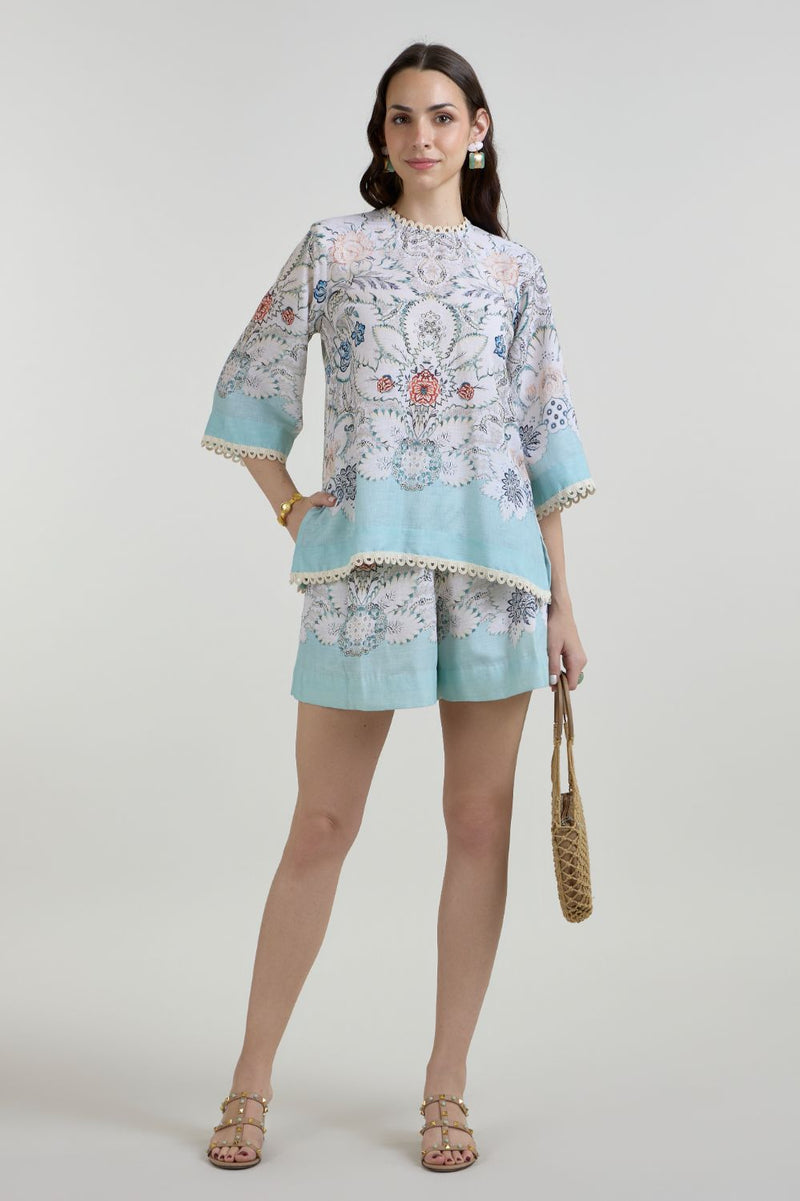 Tyla Tunic Shorts Set linen co-ord set by SOBARIKO in white for women in Singapore