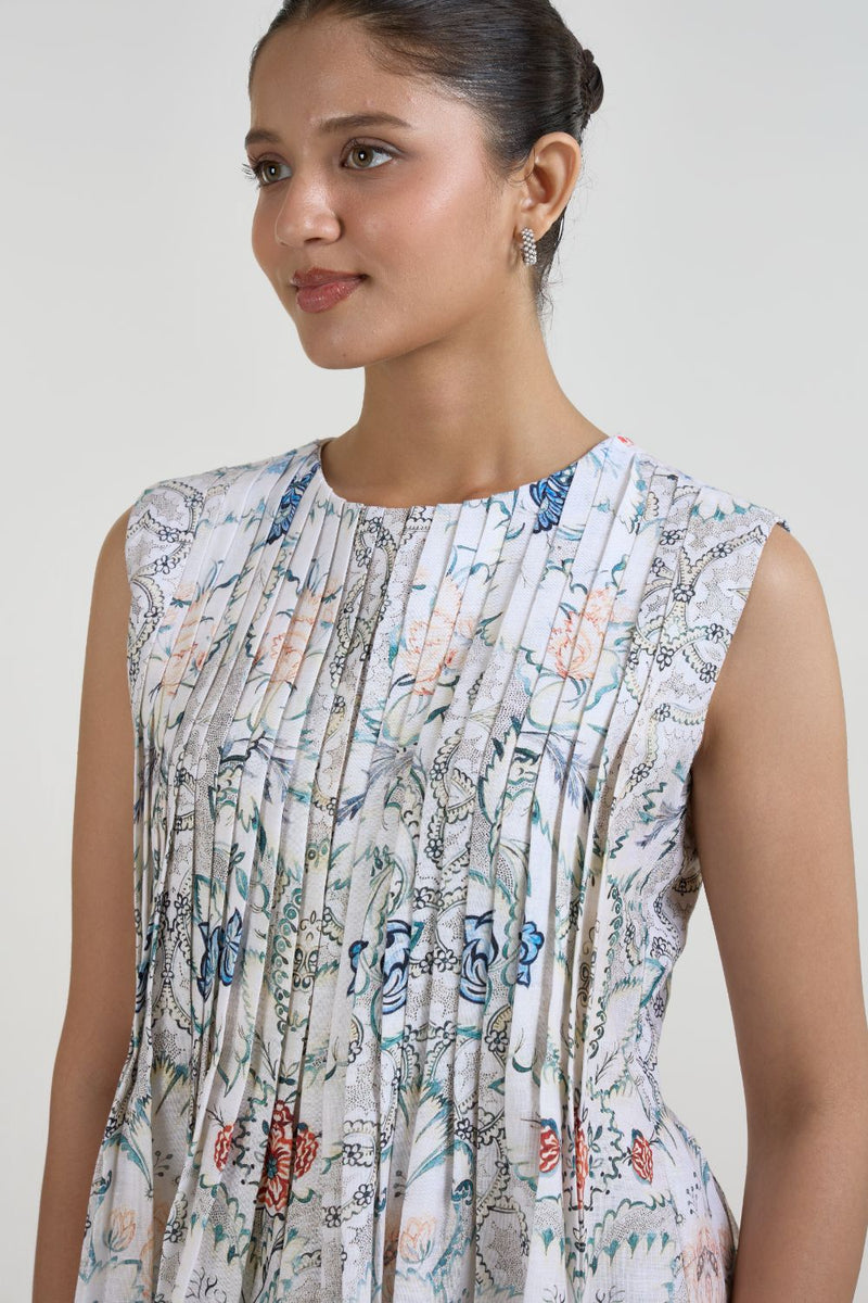Tyla Accordian Skirt Set linen co-ord set by SOBARIKO in white for women in Singapore