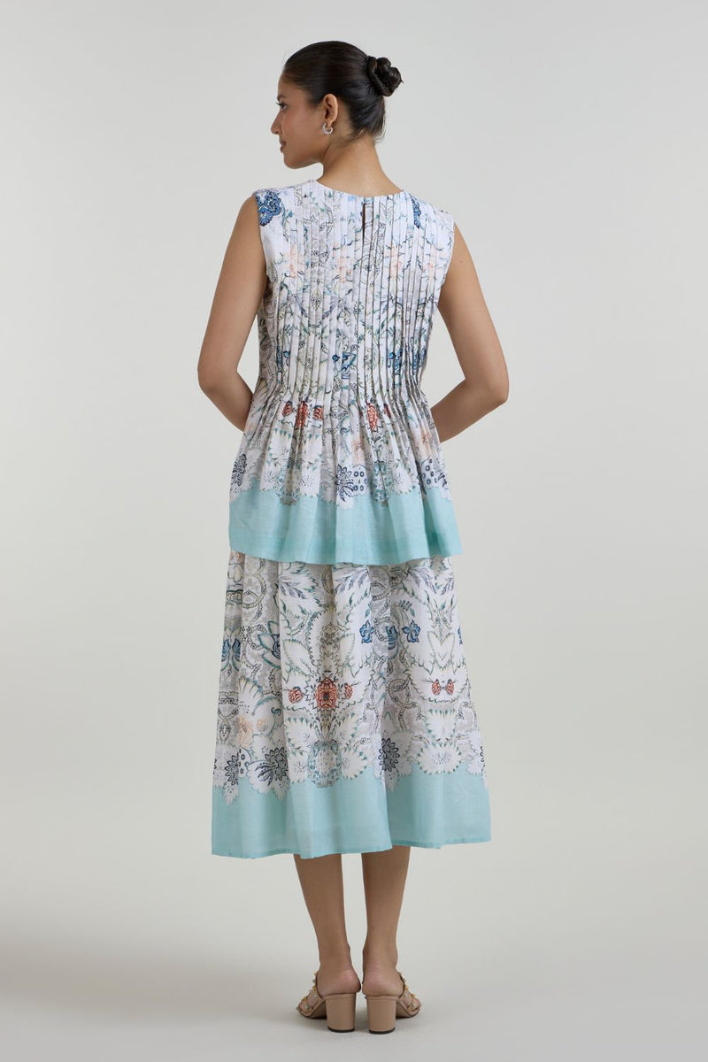 Tyla Accordian Skirt Set linen co-ord set by SOBARIKO in white for women in Singapore