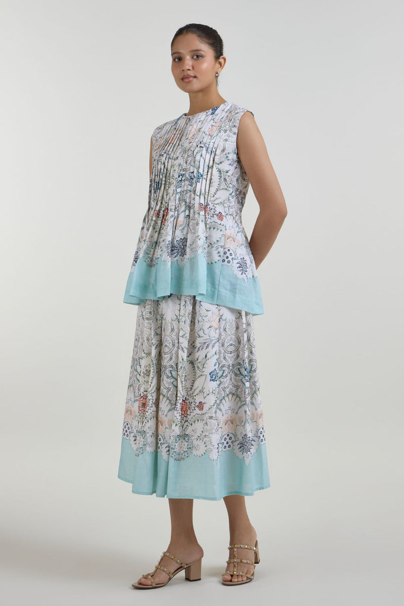 Tyla Accordian Skirt Set linen co-ord set by SOBARIKO in white for women in Singapore