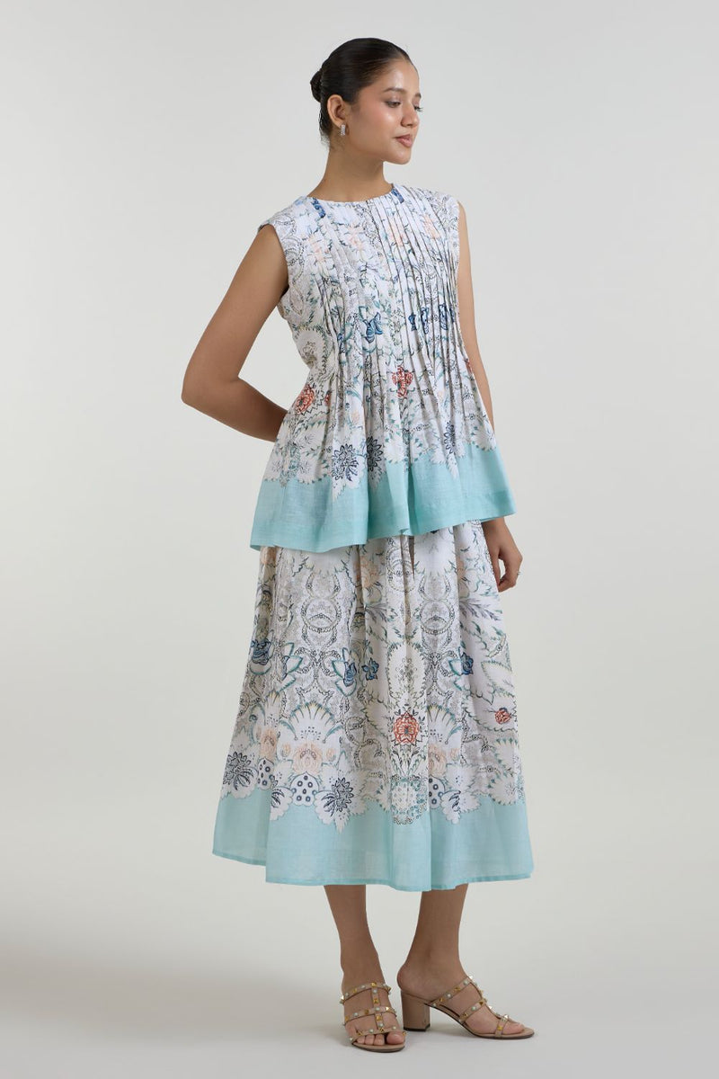 Tyla Accordian Skirt Set linen co-ord set by SOBARIKO in white for women in Singapore
