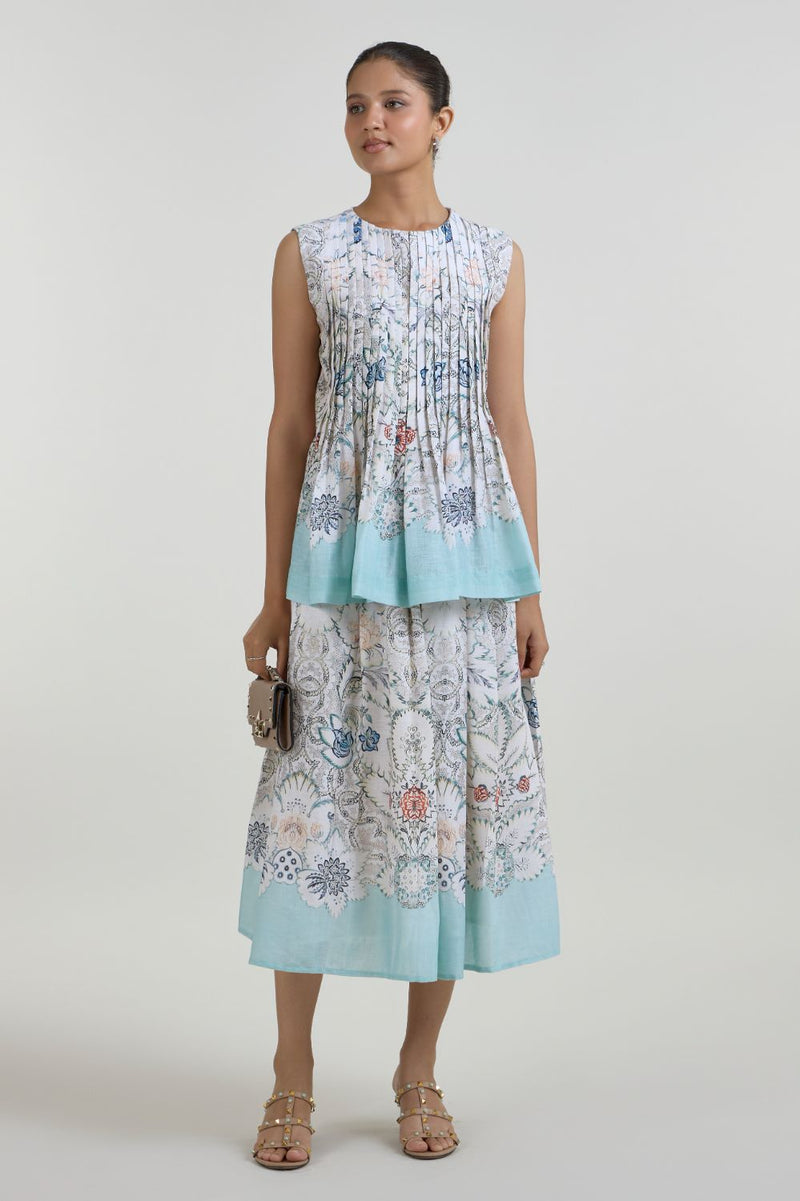 Tyla Accordian Skirt Set linen co-ord set by SOBARIKO in white for women in Singapore