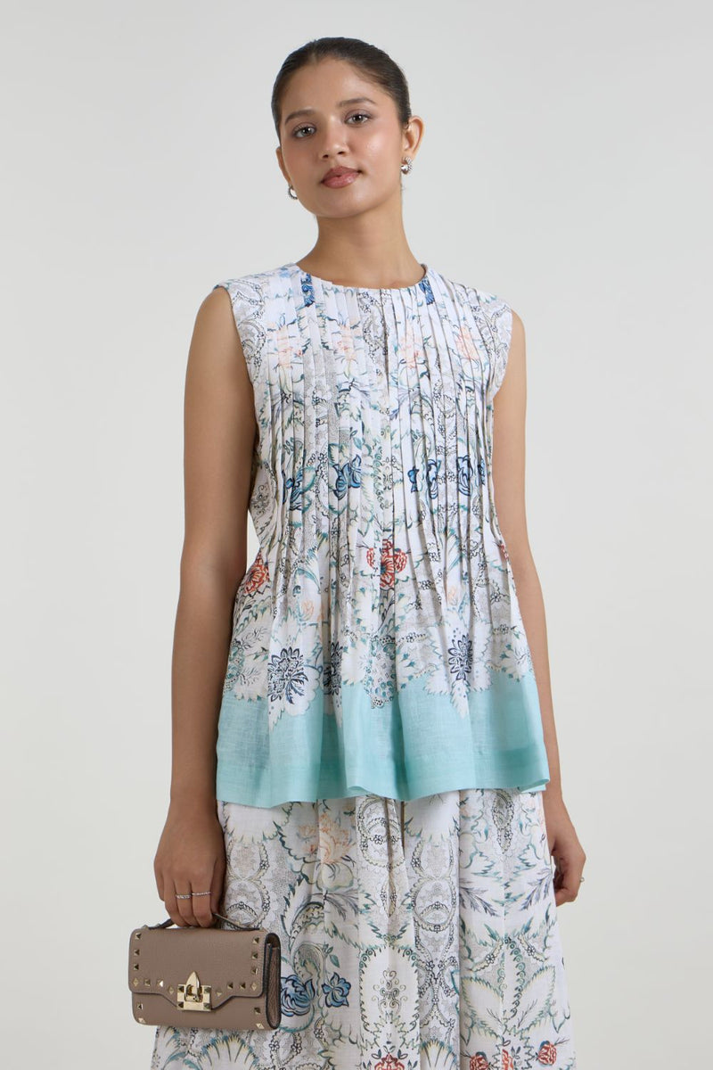Tyla Accordian Skirt Set linen co-ord set by SOBARIKO in white for women in Singapore