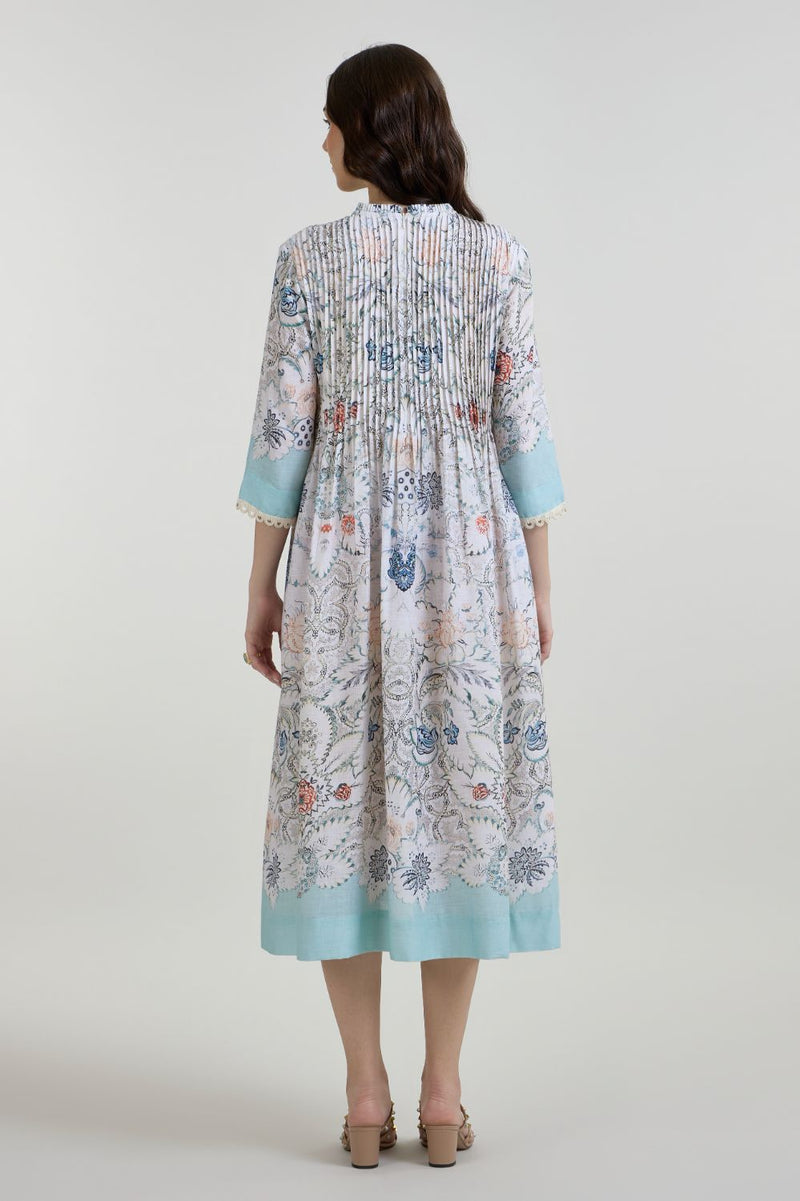 Tyla Pleated Midi Dress linen dress by SOBARIKO for women in Singapore