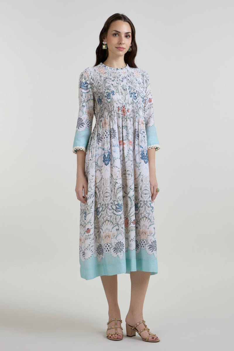 Tyla Pleated Midi Dress linen dress by SOBARIKO for women in Singapore