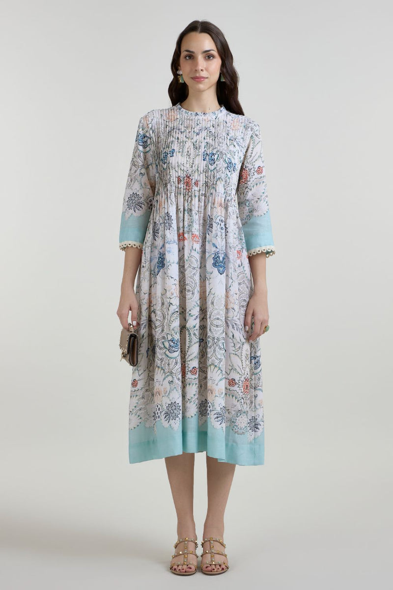 Tyla Pleated Midi Dress linen dress by SOBARIKO for women in Singapore