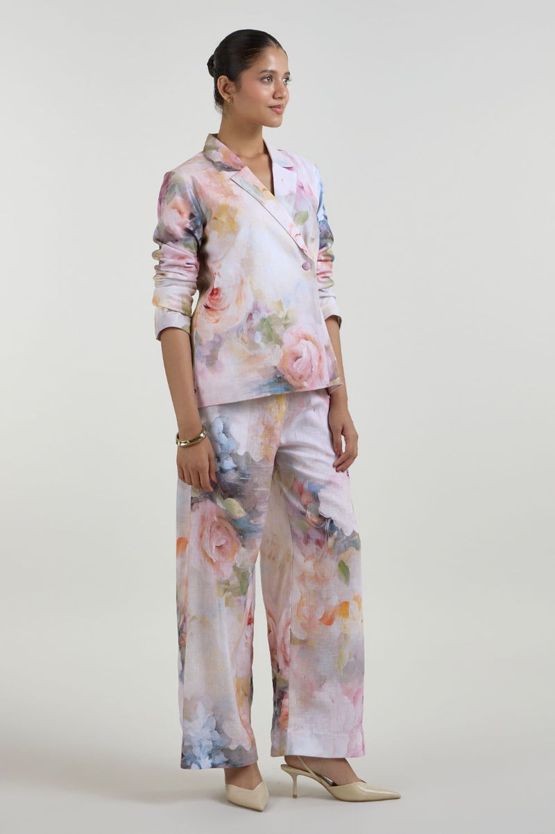 Olivia Blazer Pant Set linen co-ord set by SOBARIKO in white for women in Singapore