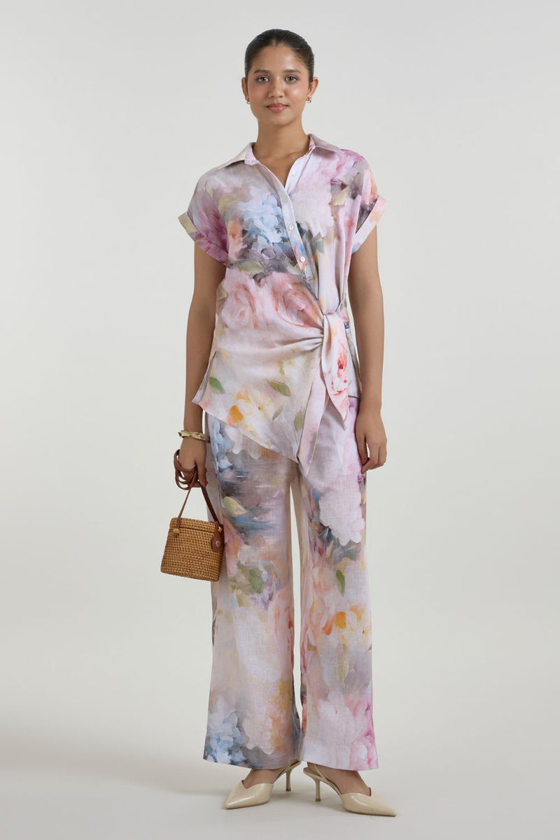 Olivia Twist Co-ord Set linen co-ord set by SOBARIKO in white for women in Singapore