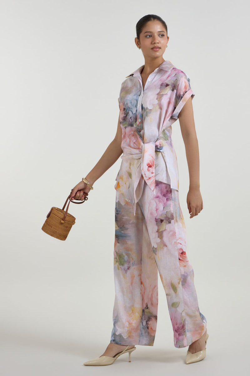 Olivia Twist Co-ord Set linen co-ord set by SOBARIKO in white for women in Singapore