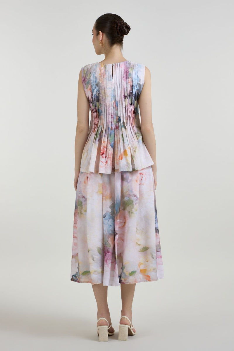 Olivia Accordian skirt set linen co-ord set by SOBARIKO in white for women in Singapore
