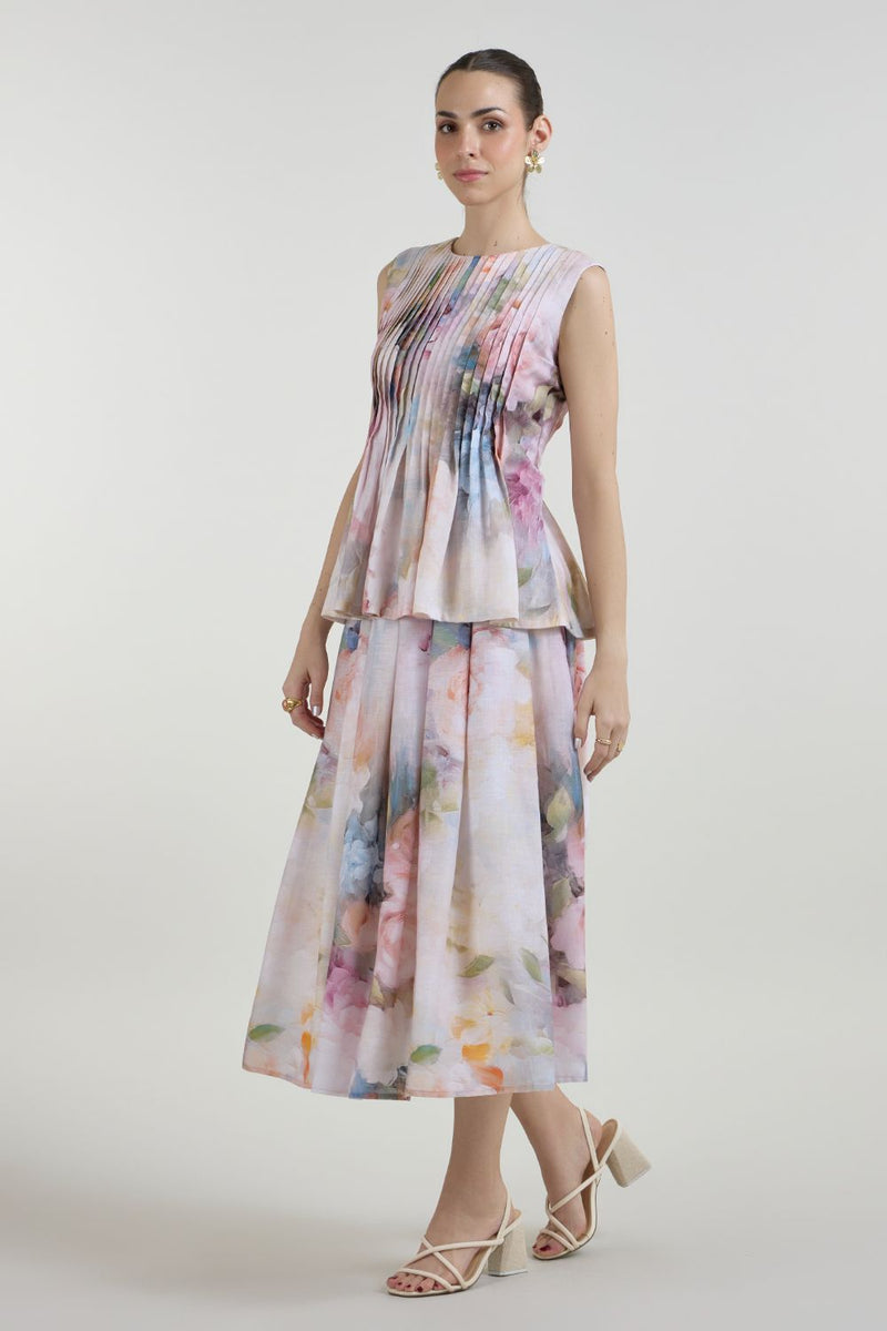 Olivia Accordian skirt set linen co-ord set by SOBARIKO in white for women in Singapore