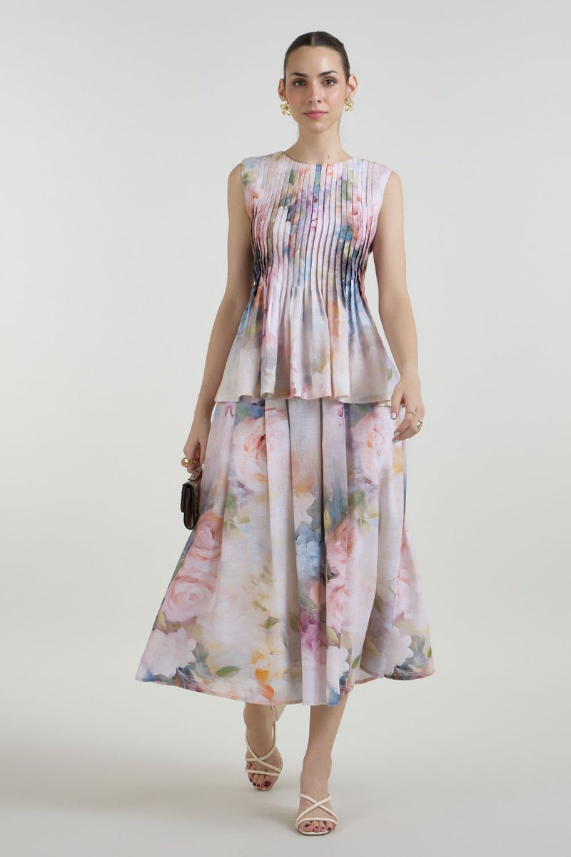 Olivia Accordian skirt set linen co-ord set by SOBARIKO in white for women in Singapore