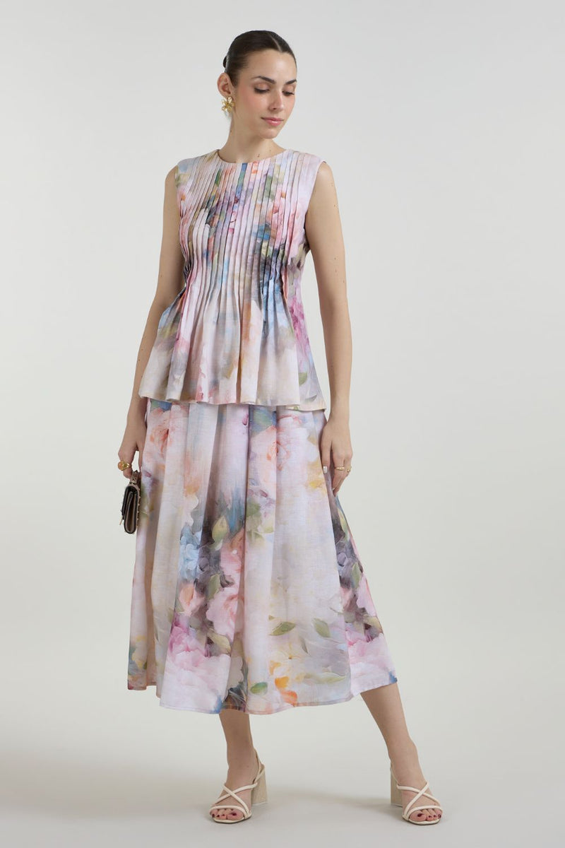 Olivia Accordian skirt set linen co-ord set by SOBARIKO in white for women in Singapore