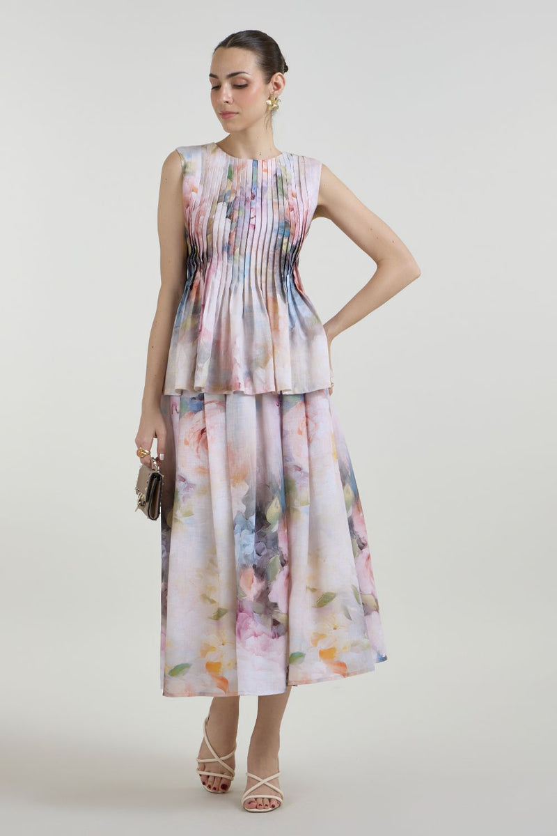 Olivia Accordian skirt set linen co-ord set by SOBARIKO in white for women in Singapore