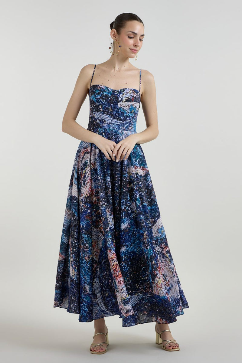 Mosaic Strappy Dress linen dress by SOBARIKO for women in Singapore